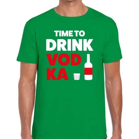 Time to drink Vodka tekst t-shirt groen heren M -