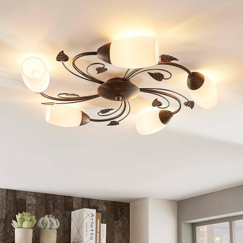 Lindby - Stefania 5 Plafondlamp White/Black-Gold