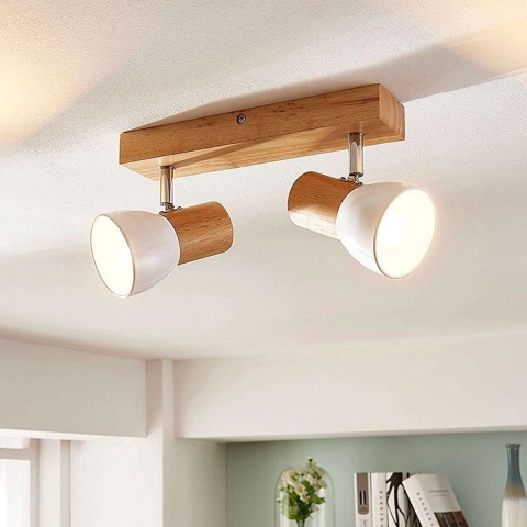 Lindby - Thorin 2 Plafondlamp Wood/White