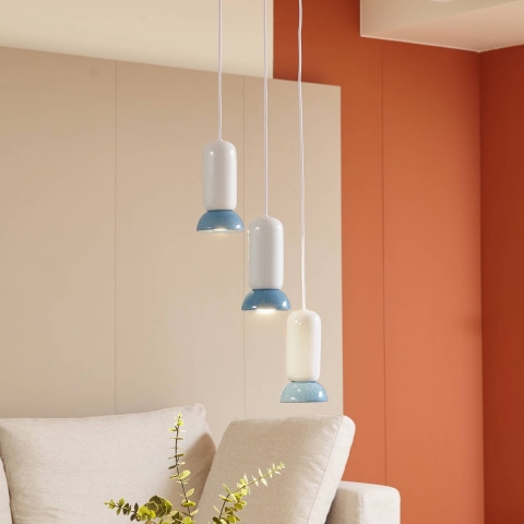 Lindby - Kerimi 3 Hanglamp Creme/Blue