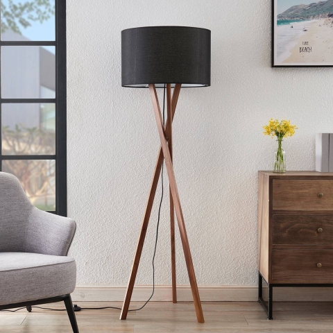 Lucande - Auriane Vloerlamp Black/Walnut