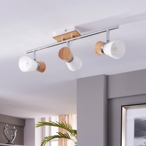 Lindby - Vivica 3 Plafondlamp White/Light Wood/Chrome