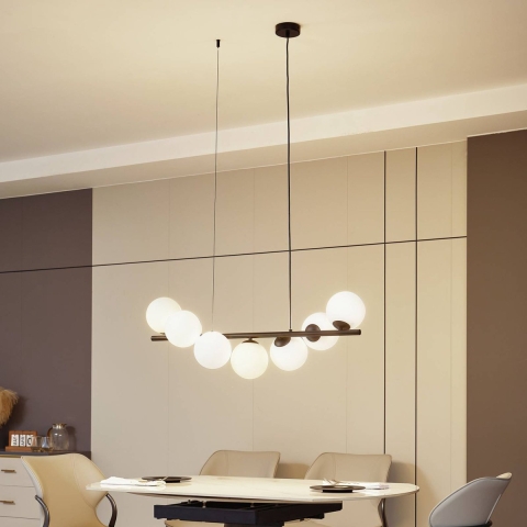 Lucande - Isandro 7 Hanglamp Zwart/Opaal