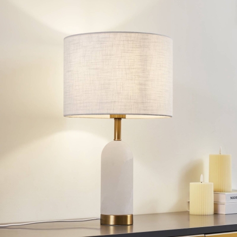 Lindby - Alabaster Taffellamp Ø30 Wit/Goud