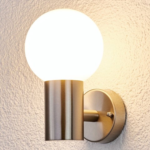 Lindby - Tomma Buiten Wandlamp Stainless Steel/Opal White