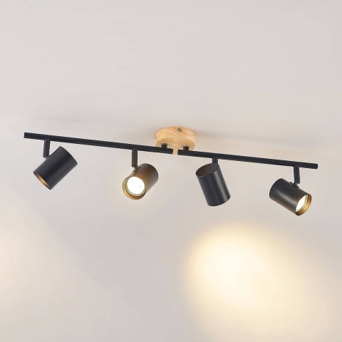 Lindby - Xiomara 4 Plafondlamp Black/Light Wood