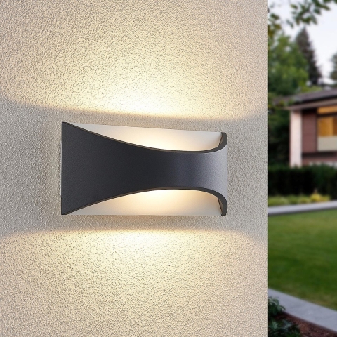 Lindby - Mathea LED Buiten Wandlamp L30 Dark Grey/White