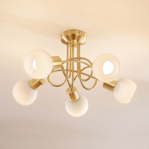 Lindby - Elaina 5 Plafondlamp Brass/Opal