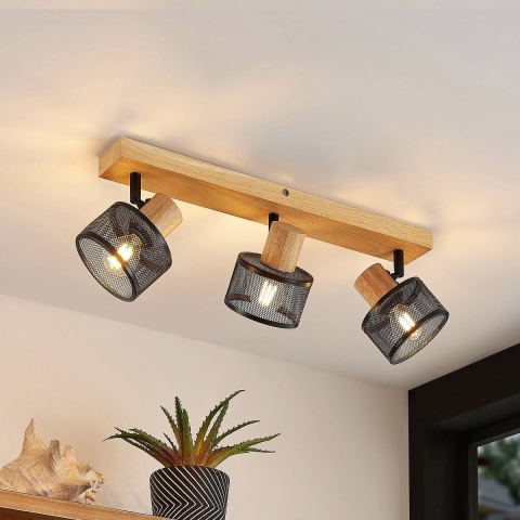 Lindby - Evinora 3 Plafondlamp Black/Wood