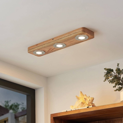 Lindby - Mikari 3 LED Plafondlamp Wood