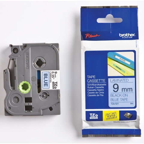 Labeltape Brother TZe, TZ TZe-521 Kunststof Tapekleur: Blauw Tekstkleur:Zwart 9 mm 8 m