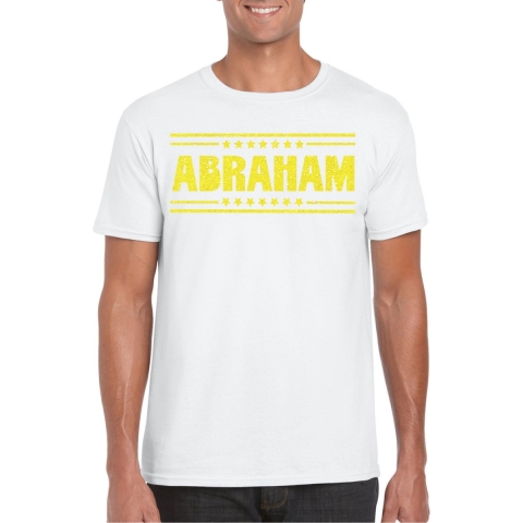 Verkleed T-shirt voor heren - abraham - wit - glitter geel - verjaardag/themafeest - 50 jaar 2XL -
