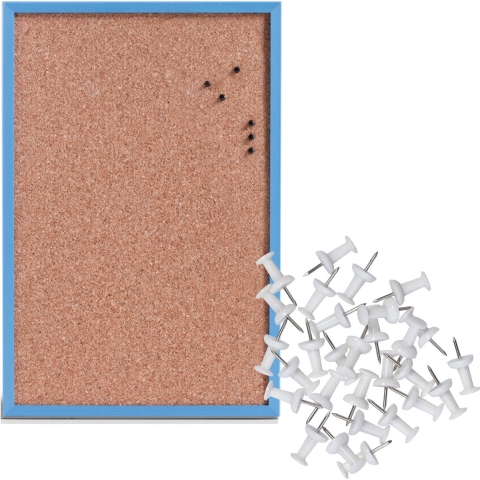 Prikbord incl. 25x punaises wit - 40 x 60 cm - blauw - kurk -