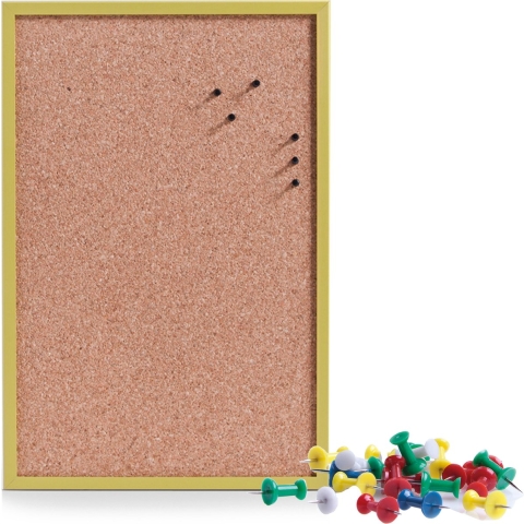 Prikbord incl. 25x punaises gekleurd - 40 x 60 cm - groen - kurk -