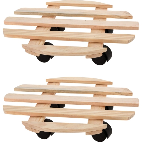 Plantentrolley - 2x - hout - naturel - rond - D28 cm - 100 kilo -