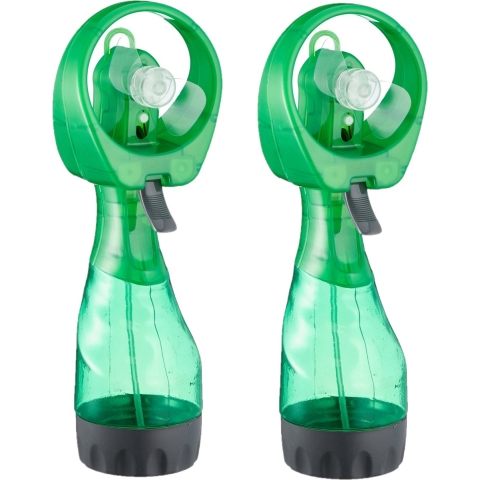 Ventilator/waterverstuiver voor in je hand - 2x - Verkoeling in zomer - 25 cm - Groen -