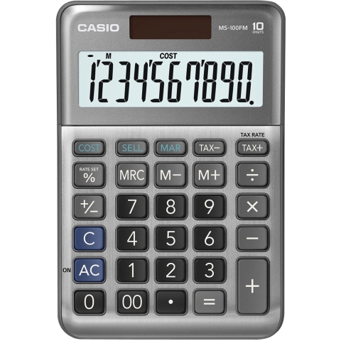 Casio MS-100FM Bureaurekenmachine Grijs Aantal displayposities: 10 werkt op batterijen, werkt op zonne-energie (l x b x h) 148.5 x 101 x 148.5 mm