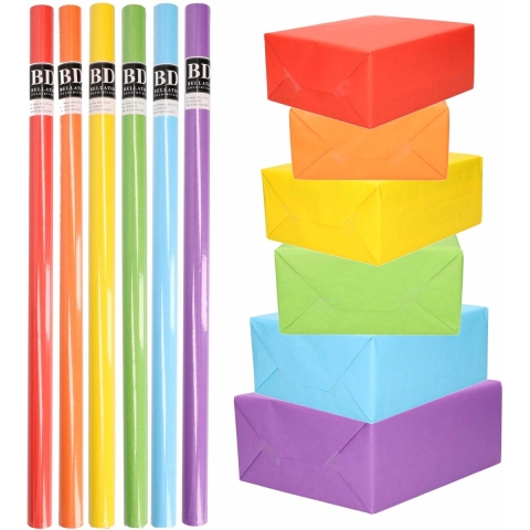 8 x Rollen kraft inpakpapier pakket regenboog kleuren / multi color 200 x 70 cm -