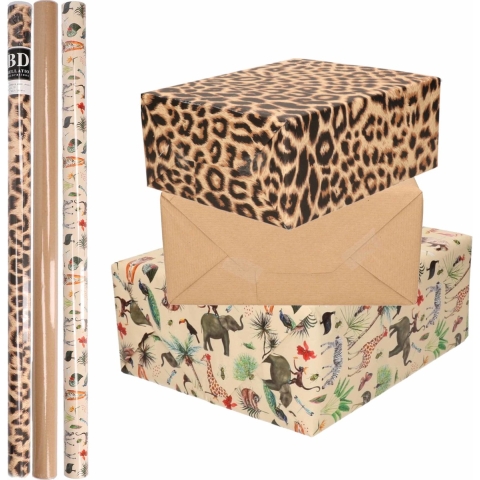 6x Rollen kraft inpakpapier jungle/panter pakket - dieren/luipaard/bruin 200 x 70 cm -