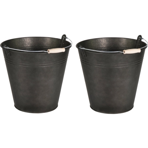Emmer/plantenpot/bloempot - 2x - zink - zwart - D30 x H29 cm -