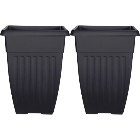 Buiten plantenpot/bloempot/planter - 2x - zwart - kunststof - L31 x B31 x H42 cm -