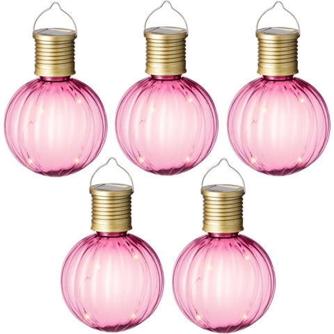 Solar lampion voor buiten - 5x - LED - roze - 11 cm - buitenverlichting -
