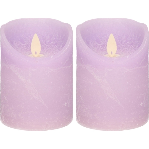 2x Lila paarse LED kaarsen / stompkaarsen met bewegende vlam 10 cm -
