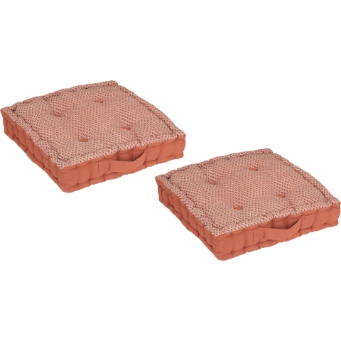 Atmosphera Vloerkussen Square - 2x - steenrood - katoen - 40 x 40 x 8 cm - Extra dik grond zitkussen -