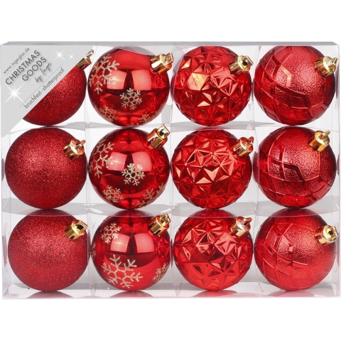 Set van 24x luxe rode kerstballen 6 cm kunststof mat/glans -