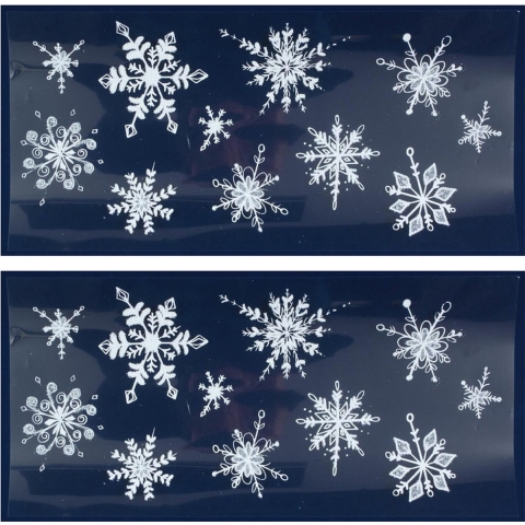 3x Kerst raamversiering raamstickers witte glitter sneeuwvlokken 23 x 49 cm -