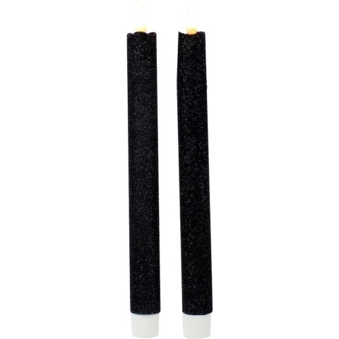 Kaarsen set van 4x stuks Led dinerkaarsen glitter zwart 25,5 cm -