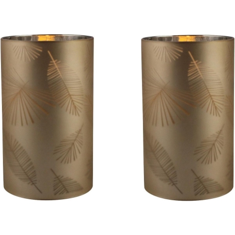 2x stuks luxe led kaarsen in goud bladeren glas D7 x H12,5 cm -