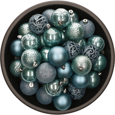 37x stuks kunststof kerstballen ijsblauw (arctic blue) 6 cm glans/mat/glitter mix -
