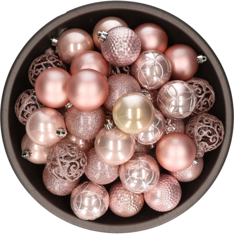 37x stuks kunststof kerstballen lichtroze (blush pink) 6 cm glans/mat/glitter mix -