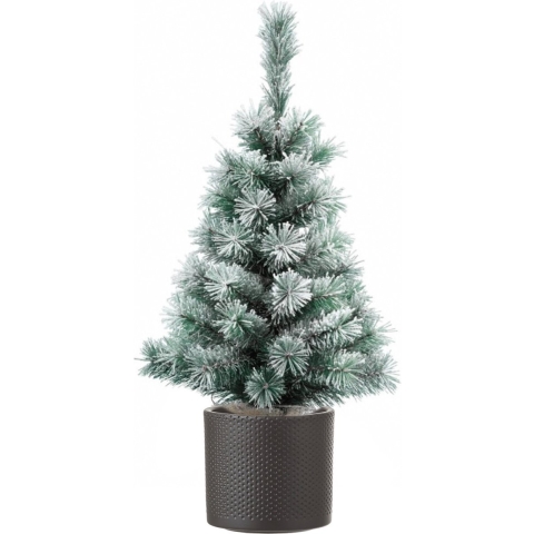 Mini kunst kerstboom besneeuwd 60 cm inclusief donkergrijze pot -