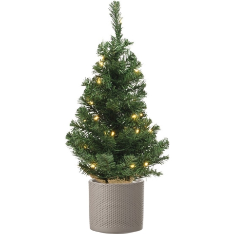 Volle kunst kerstboom 75 cm met verlichting inclusief taupe pot -