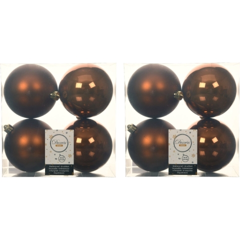 12x stuks kunststof kerstballen kaneel bruin 10 cm glans/mat -