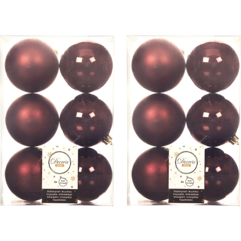 24x stuks kunststof kerstballen mahonie bruin 8 cm glans/mat -