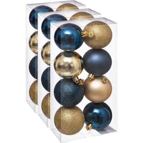 24x stuks kerstballen mix blauw/champagne glans en mat kunststof 7 cm -