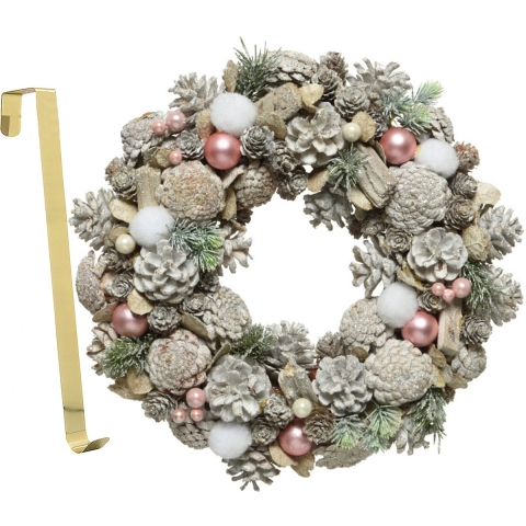 Kerstkrans gedecoreerd 34 cm kunststof incl. messing deurhanger -