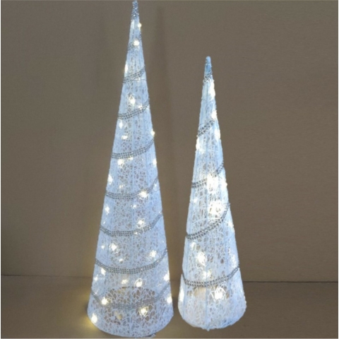 LED kegels - kerstboom lampen- set 2x st- 39 en 59 cm- rotan/kunststof -