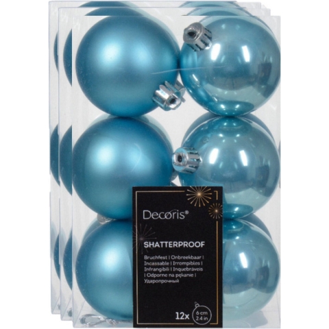 Decoris kerstballen - 36x - kunststof - ijsblauw - 6 cm -