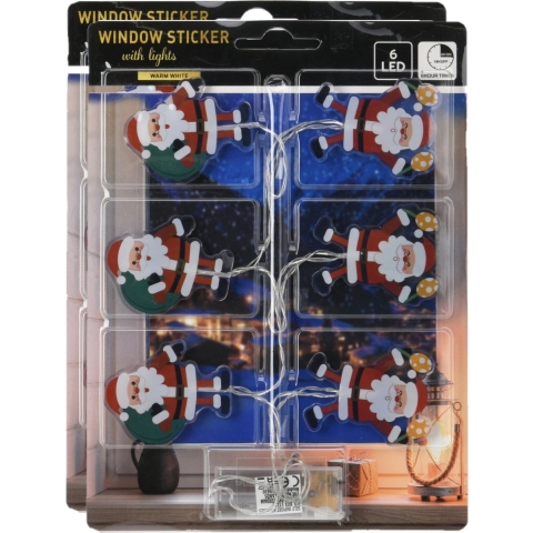 Raamstickers lichtsnoeren kerstmannen - 2x st - LED lampjes - op batterij -