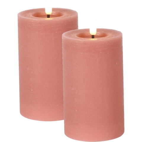 Countryfield LED kaarsen/stompkaarsen - 2x - roze - D7,5 x H12,5 cm - timer -