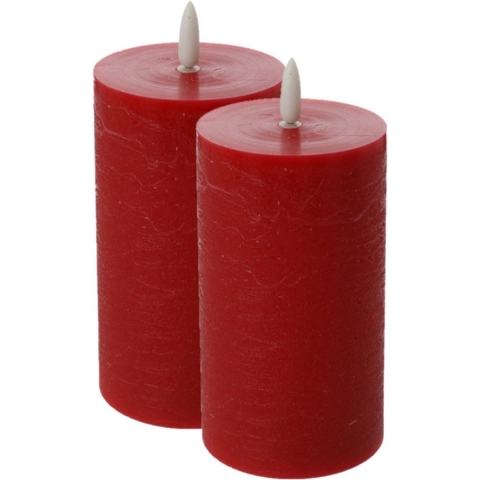 LED kaars/stompkaars - 2x - rood - D7,5 x H12,5 cm - flikkerend licht -