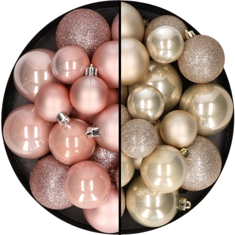 Kerstballen 60x stuks - mix lichtroze/champagne - 4-5-6 cm - kunststof -