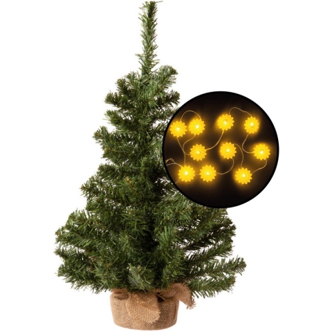 Kleine kunst kerstboom - groen -incl. zonnebloemen lichtsnoer - H60 cm -
