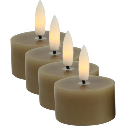 Countryfield LED theelichtjes/waxinelichtjes - 4x st - beige - D4 x H5,2 cm - met timer -