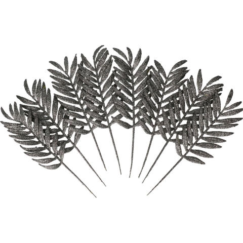 Kerstdecoratie insteek bladeren - takjes - 16x st - grijs/zilver - 16 cm - kerstversiering -