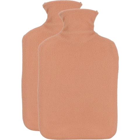 Warmwaterkruik - 2x - met fleecehoes - zalmroze - 1,75L - kruik -